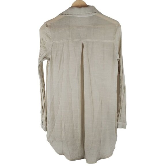 PrettyLittleThing Shirt Womens 0 Gauzy Oatmeal Button up Blouse Tunic Coastal - Picture 2 of 7